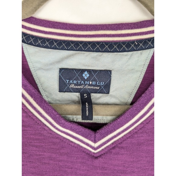 Tartan & Blu Russell Simmons Mens Long Sleeve V Neck T Shirt Purple S Y2K Preppy - Picture 9 of 9